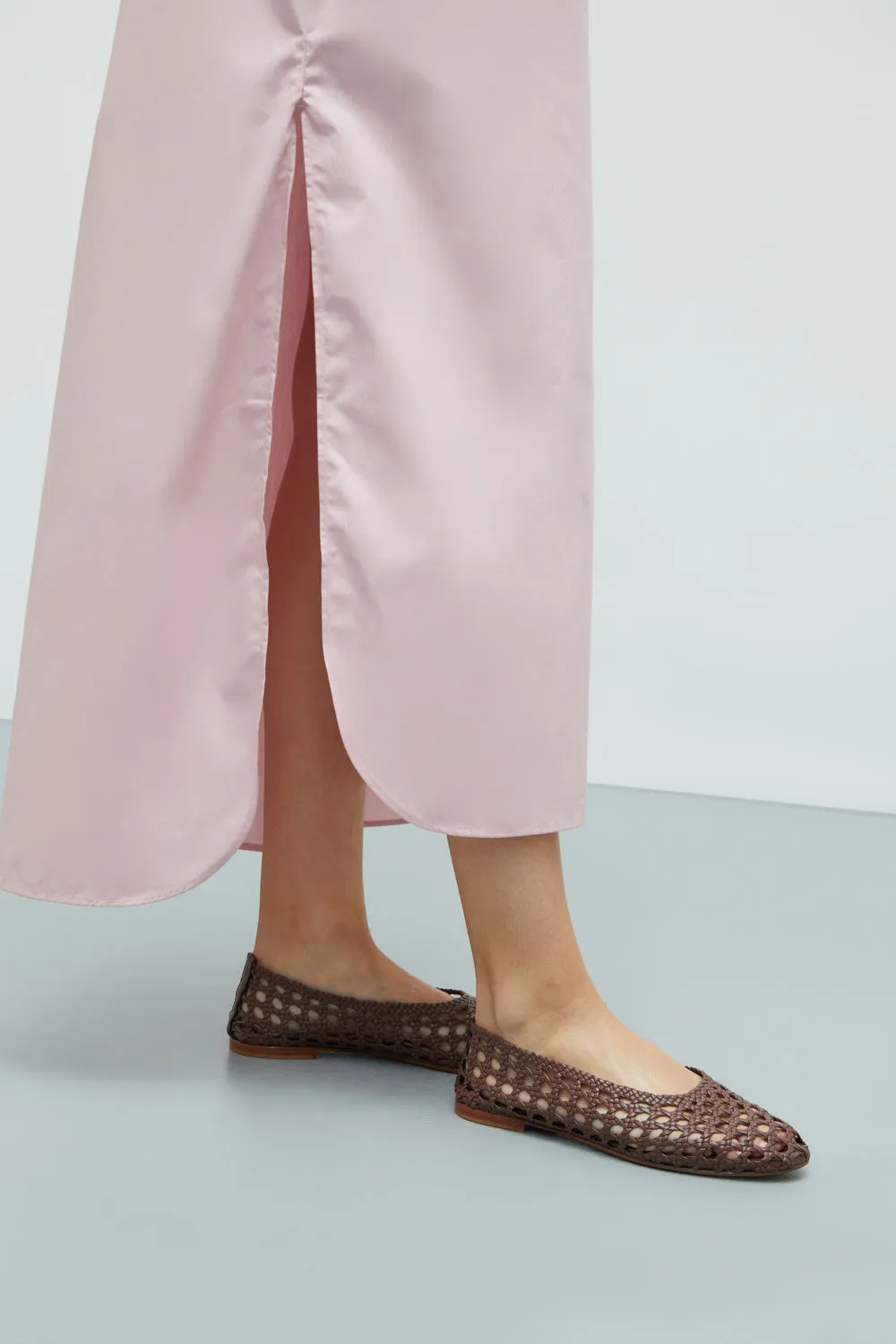 Ava Ballet Flats in Woven Chocolate Leather