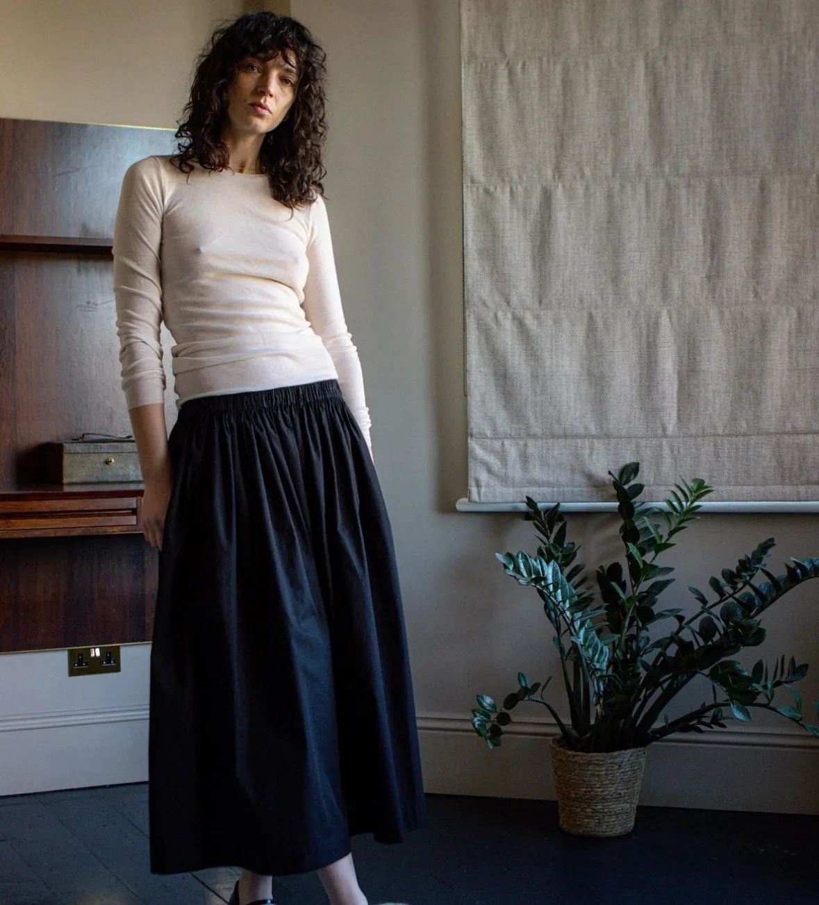 Black Cotton Tina Skirt by Elwin