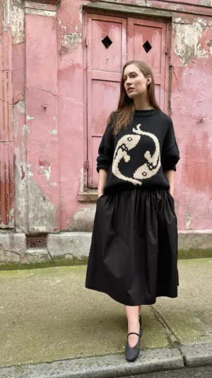 Black Cotton Tina Skirt by Elwin