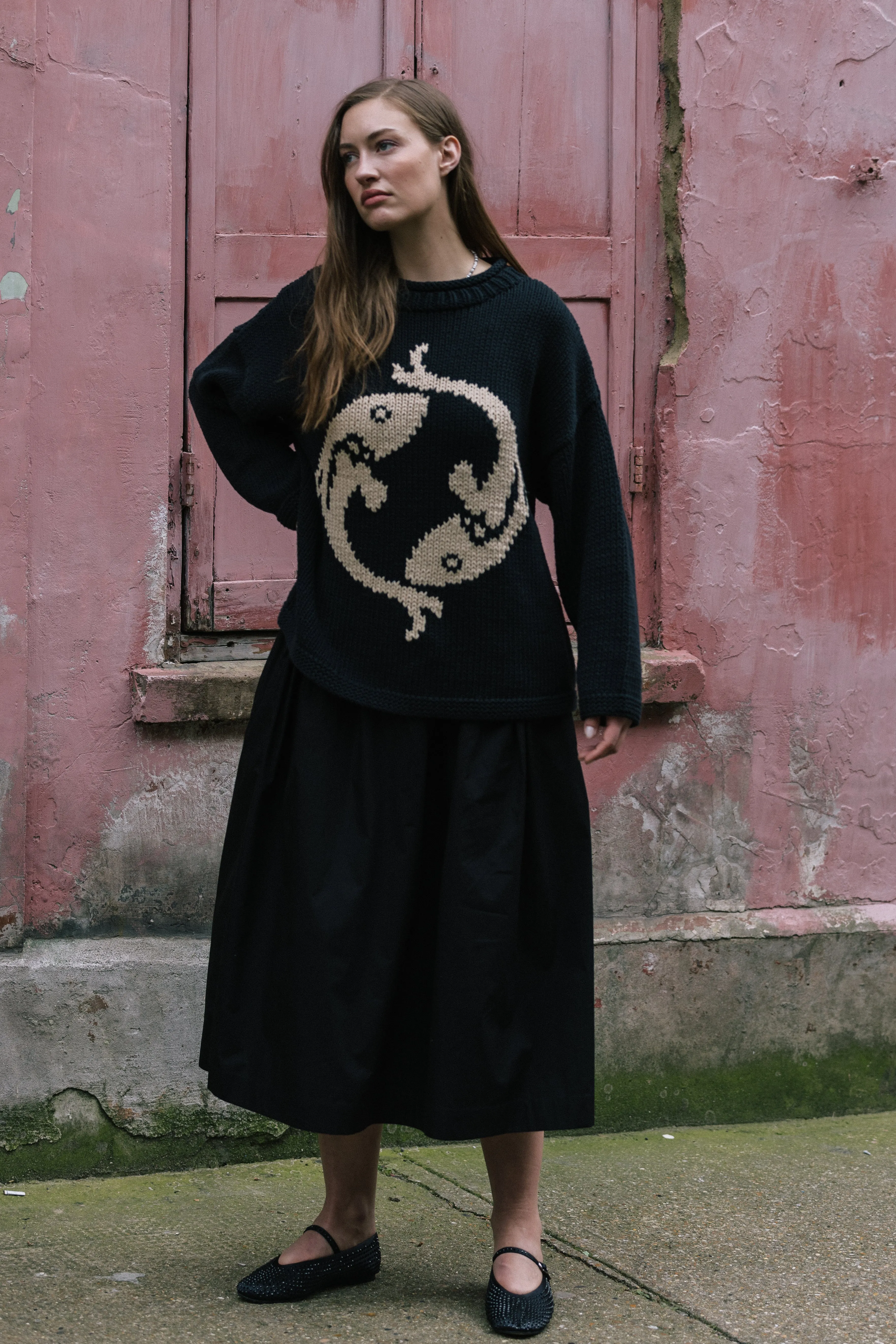 Black Cotton Tina Skirt by Elwin