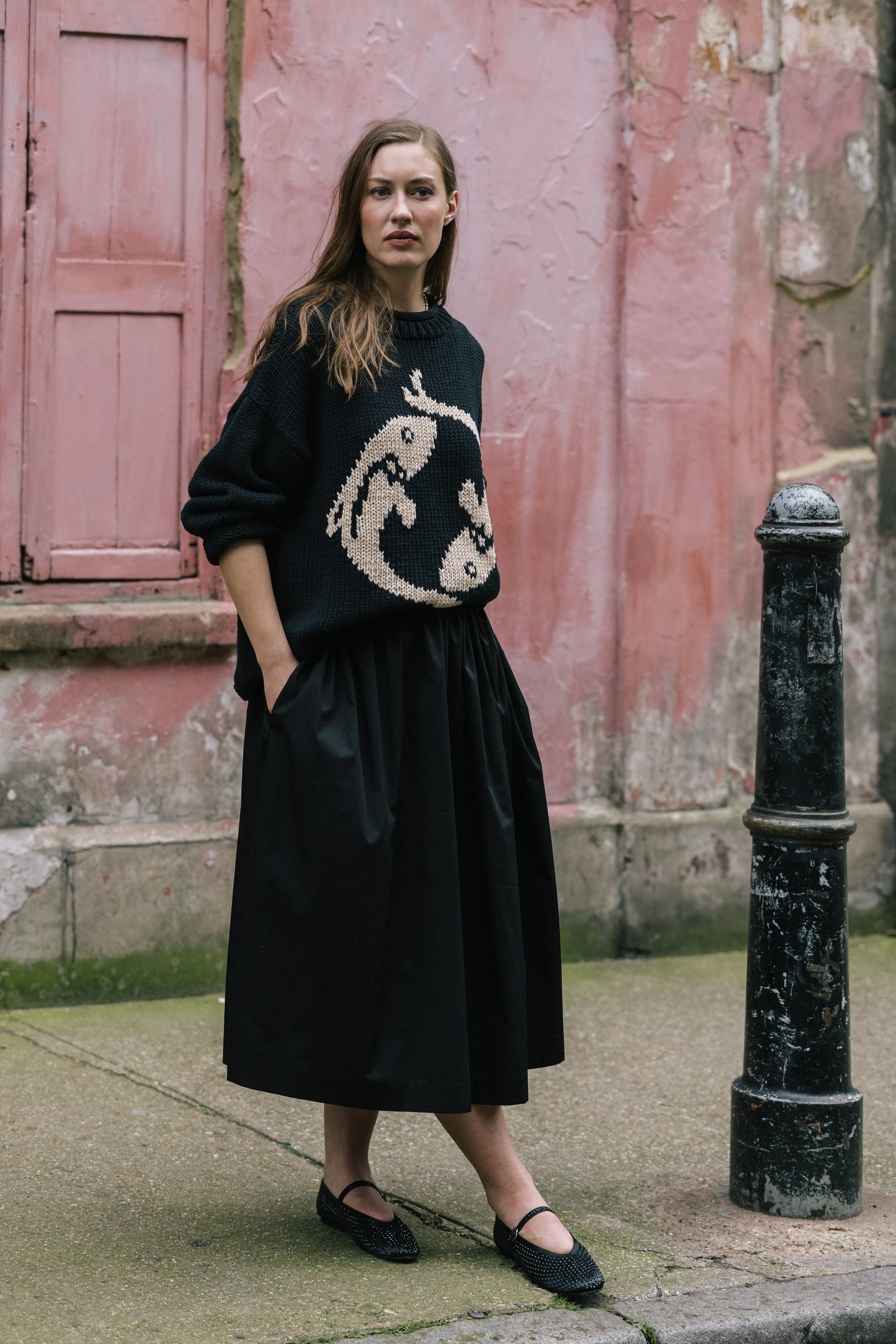 Black Cotton Tina Skirt by Elwin