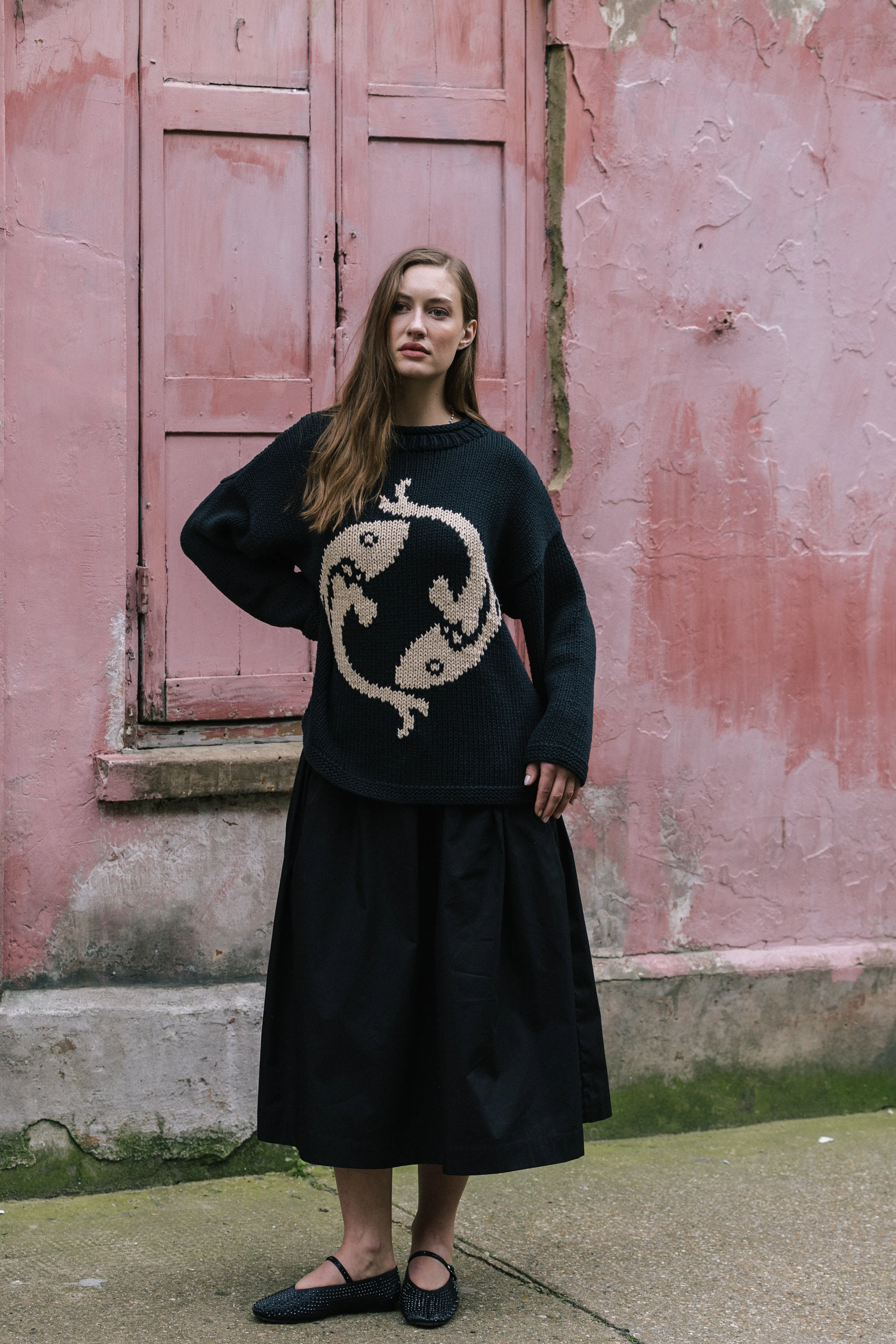 Black Cotton Tina Skirt by Elwin