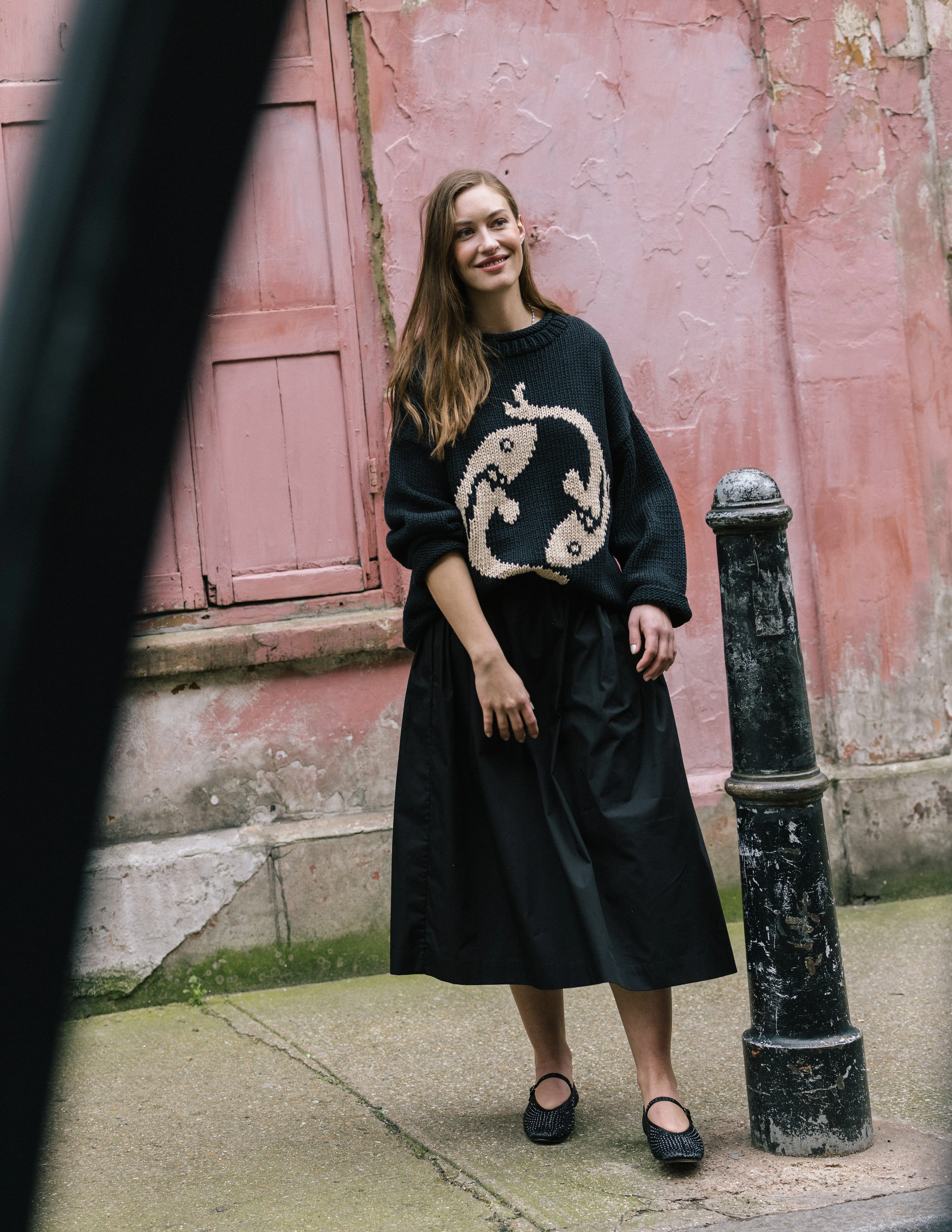 Black Cotton Tina Skirt by Elwin