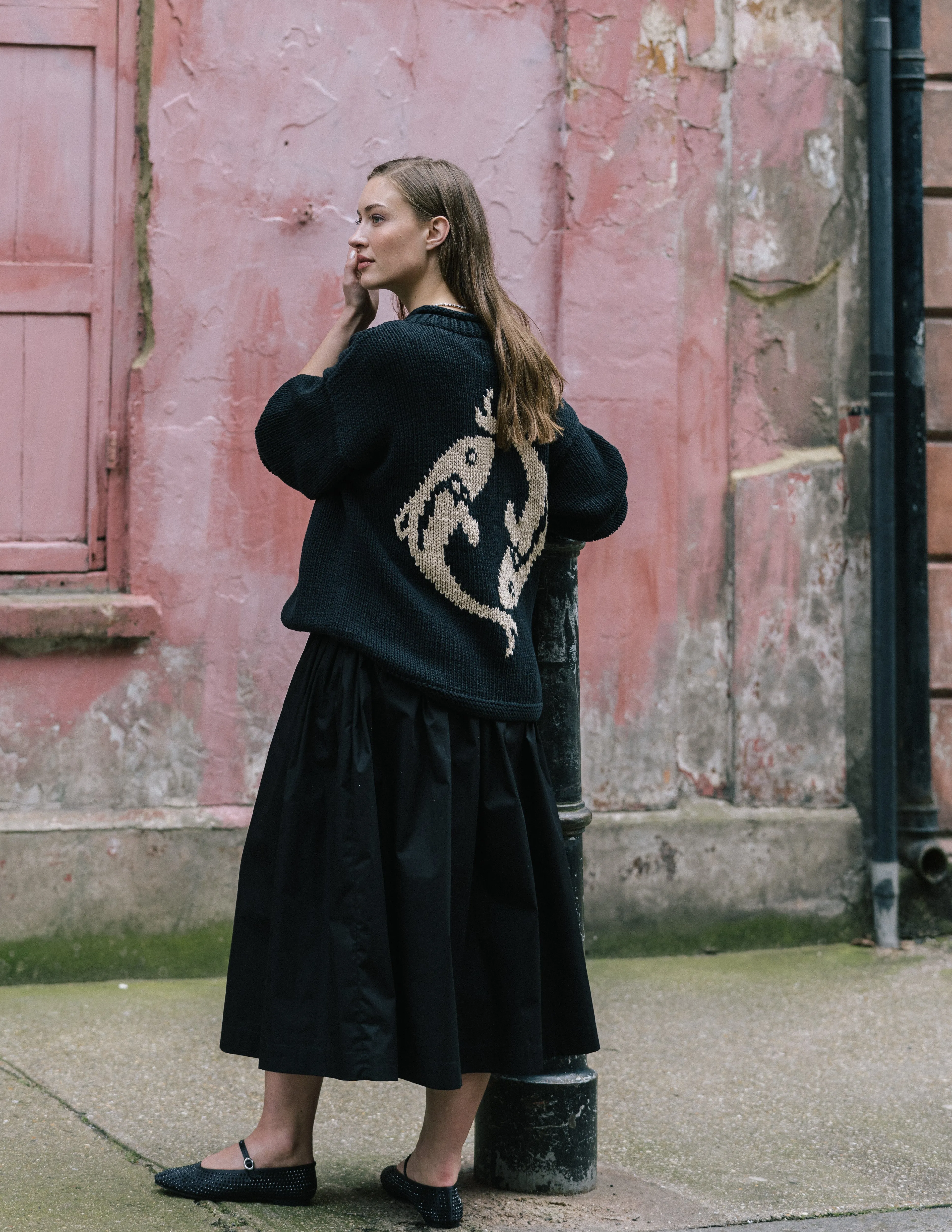 Black Cotton Tina Skirt by Elwin