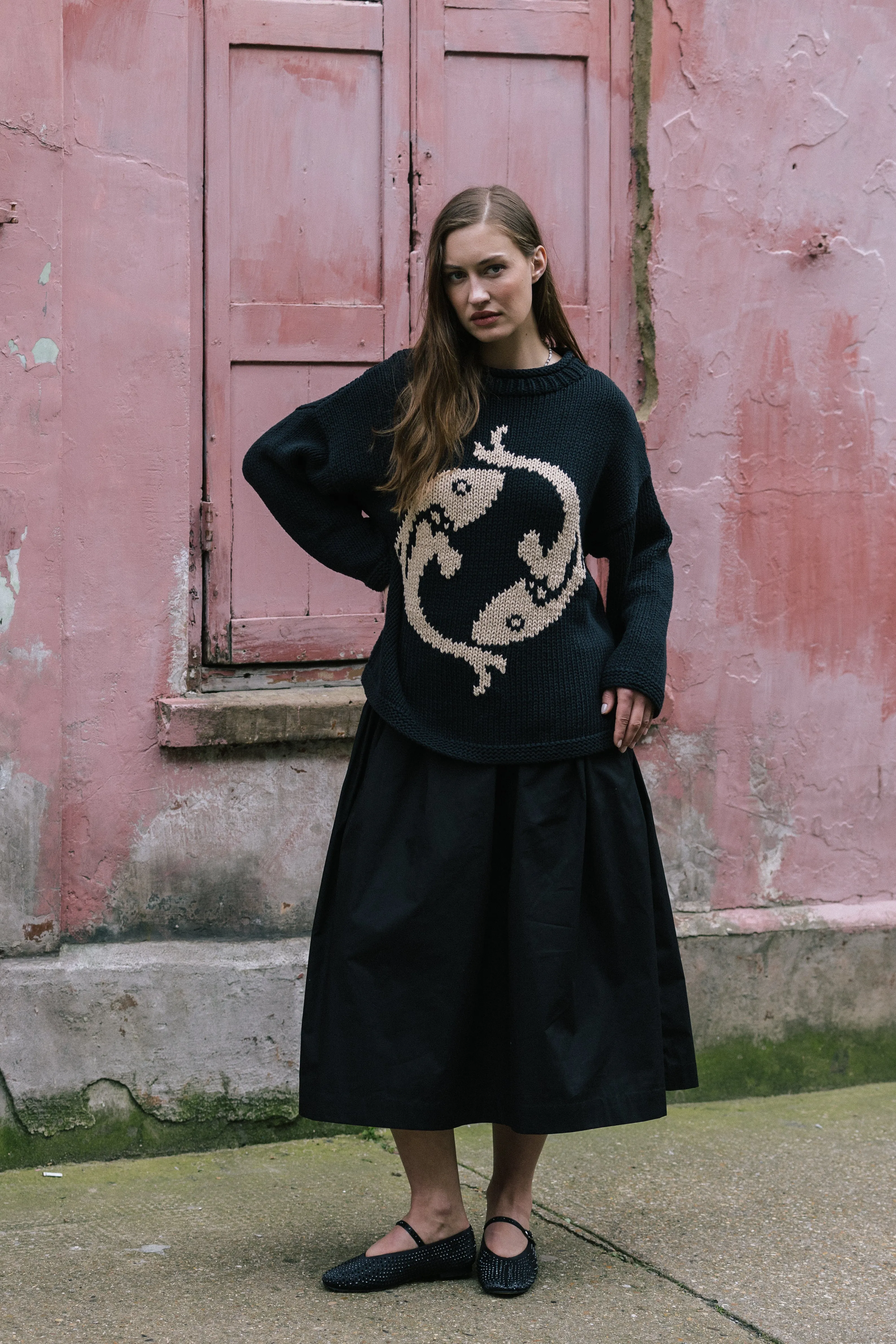 Black Cotton Tina Skirt by Elwin