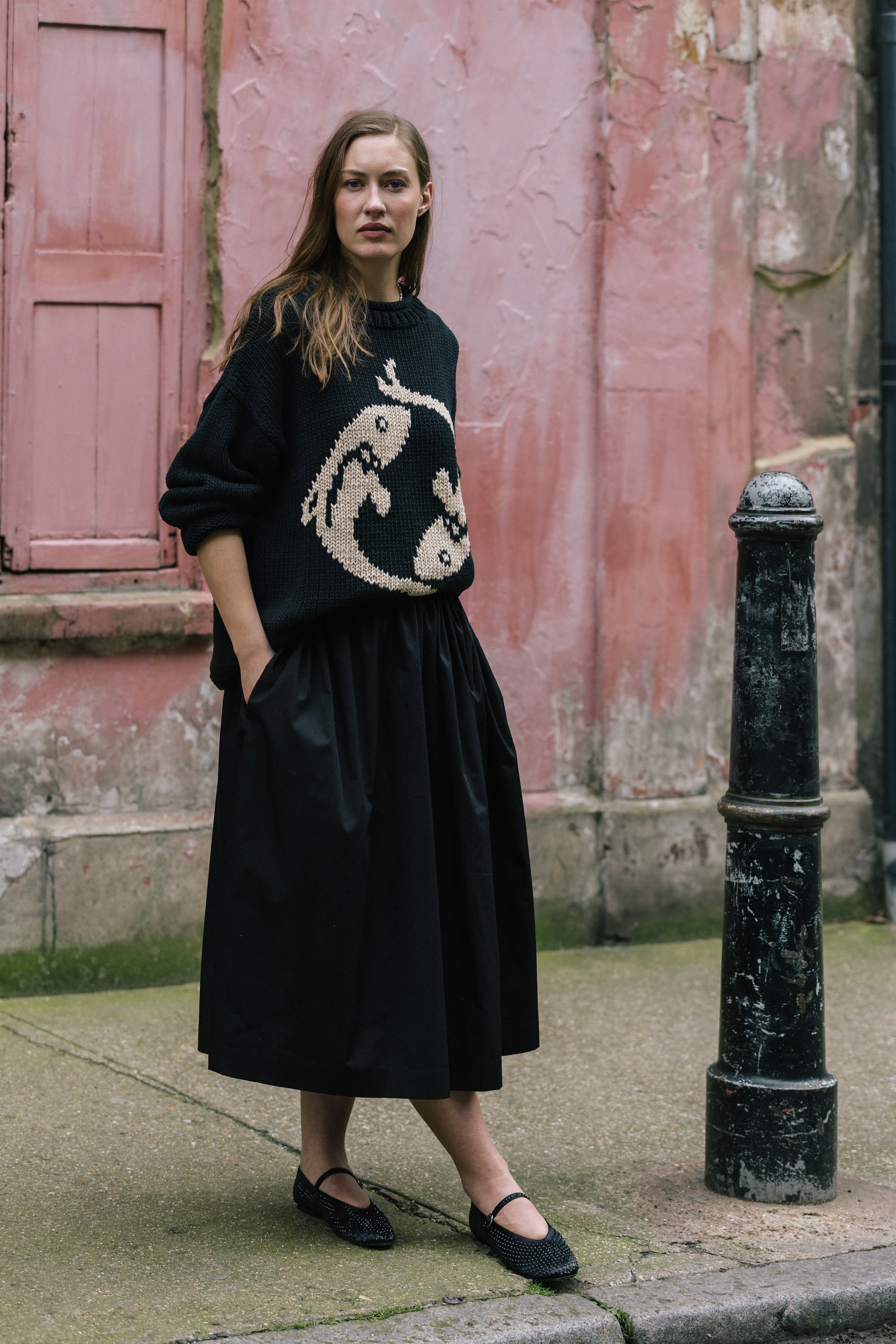 Black Cotton Tina Skirt by Elwin