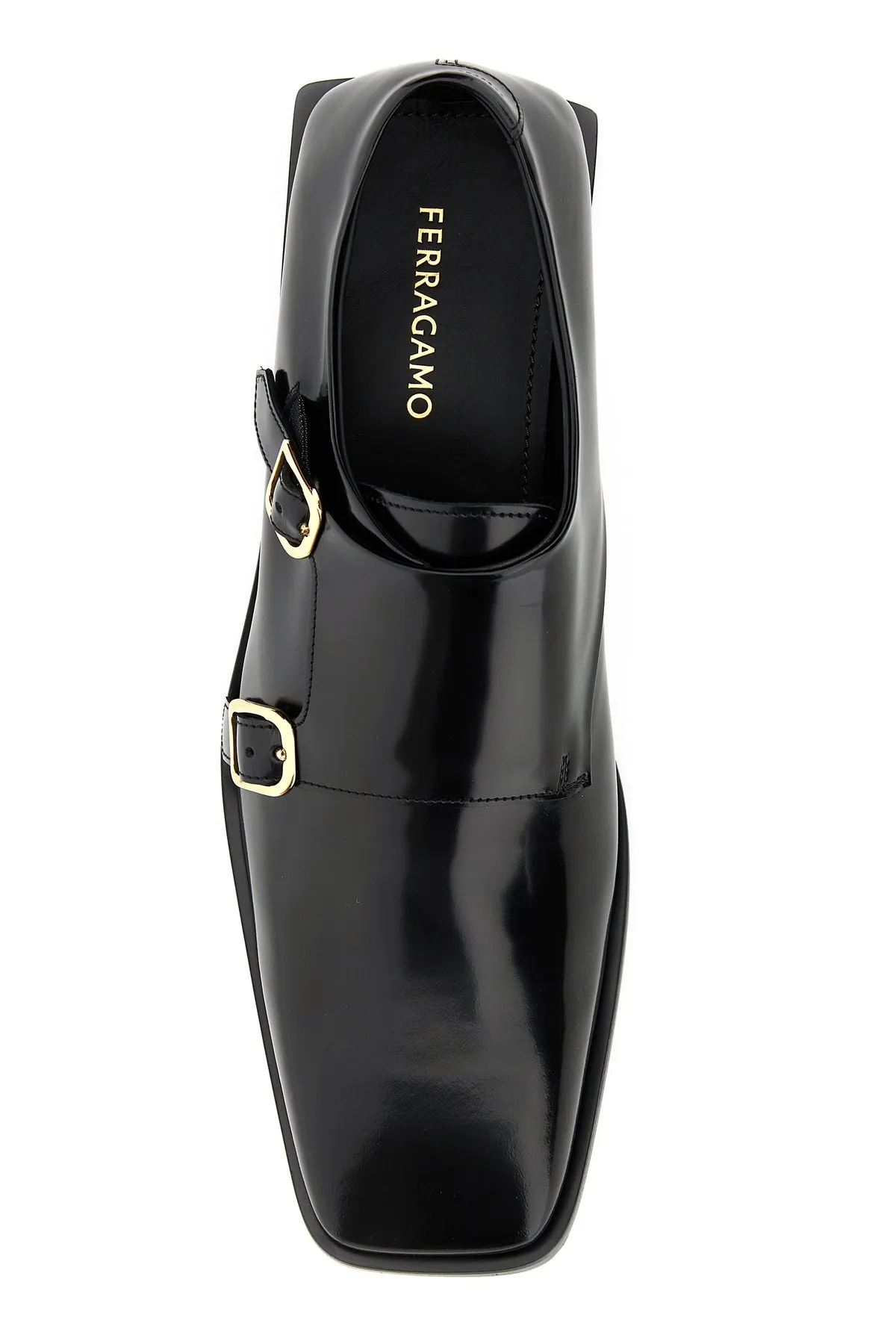 Black leather Caracas monk strap shoes
