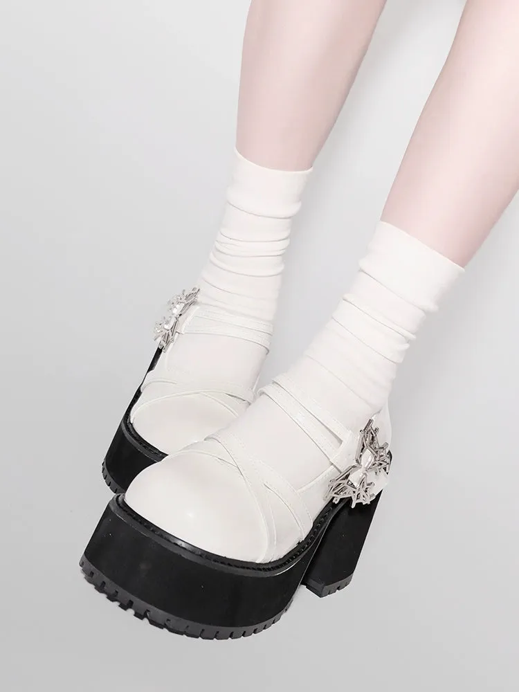 Black White Platform Shoes Mary Jane Shoes