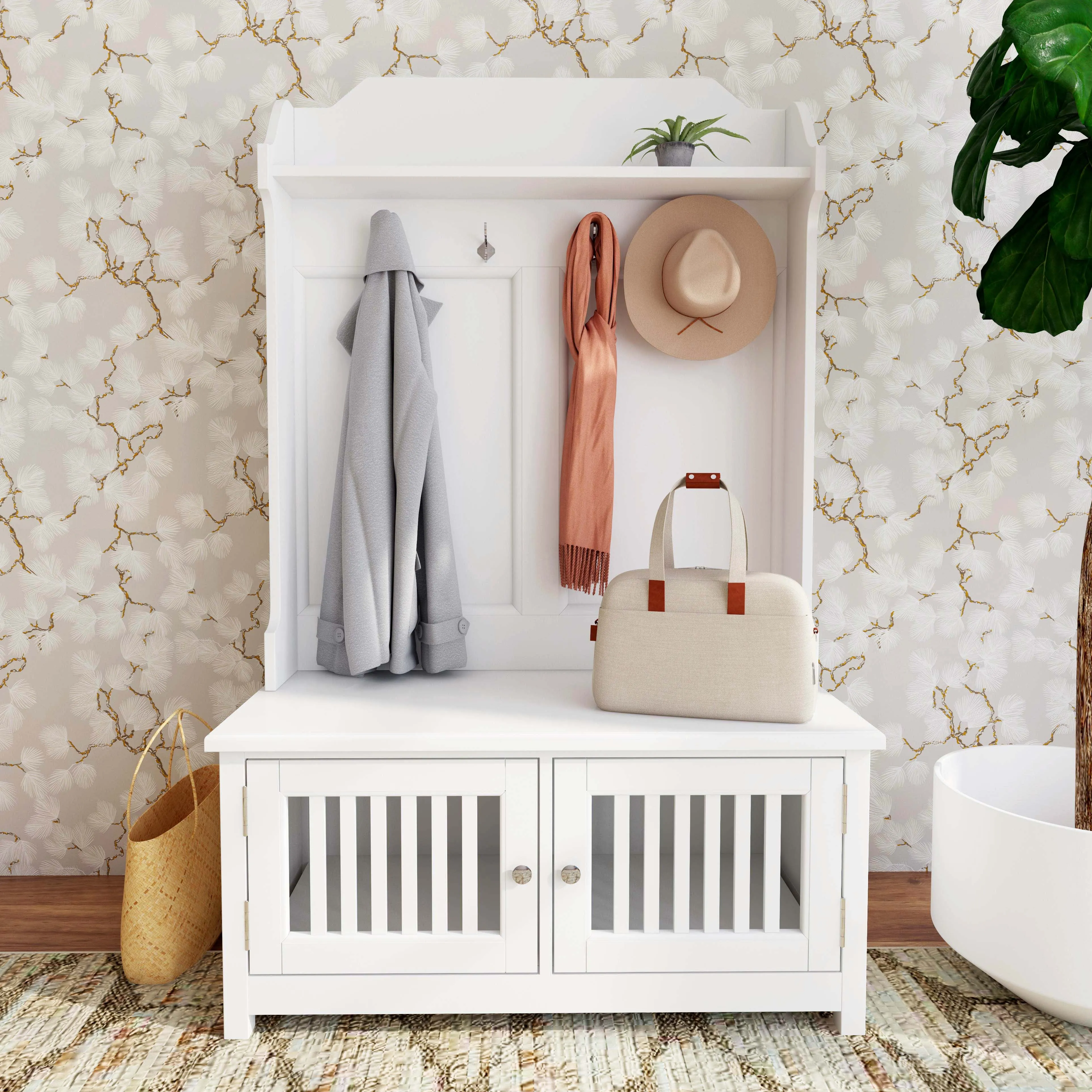 Borya Hall Tree with Storage in White  5473304