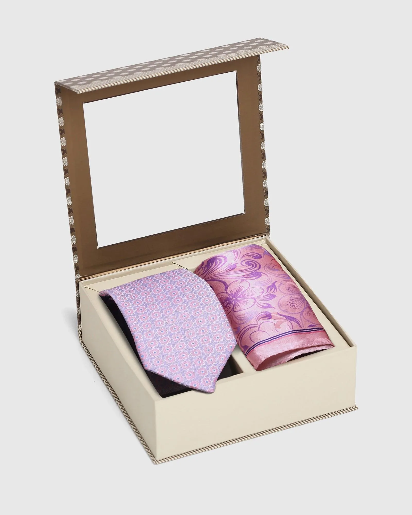 Boxed Combo Jacquard Tie With Pocket Sqaure In Coral Pink - Sarita
