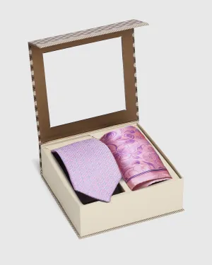 Boxed Combo Jacquard Tie With Pocket Sqaure In Coral Pink - Sarita