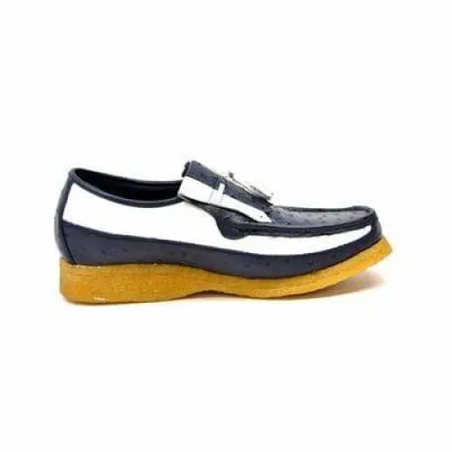 British Walkers Apollo Custom Made Men's Navy and White Ostrich Leather Slip On