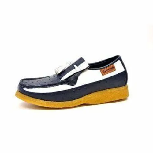 British Walkers Apollo Custom Made Men's Navy and White Ostrich Leather Slip On