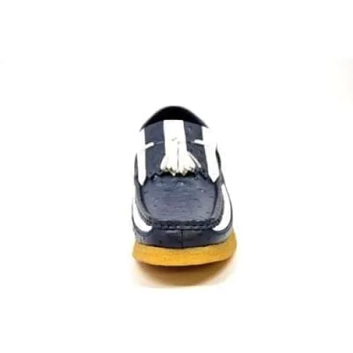 British Walkers Apollo Custom Made Men's Navy and White Ostrich Leather Slip On