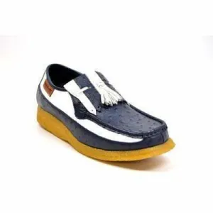 British Walkers Apollo Custom Made Men's Navy and White Ostrich Leather Slip On