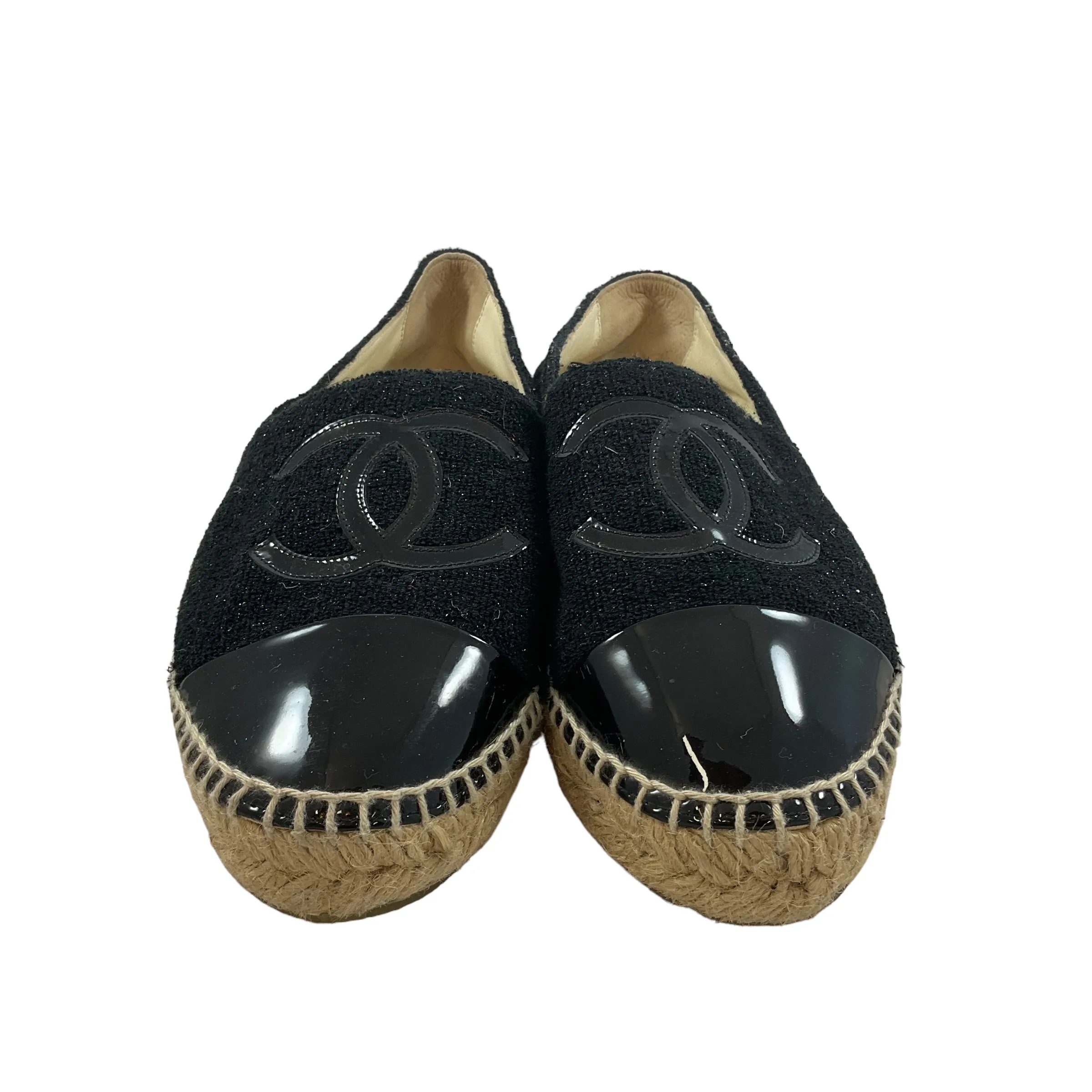 Chanel Monochromatic Tweed Espadrille Flats. Size 38