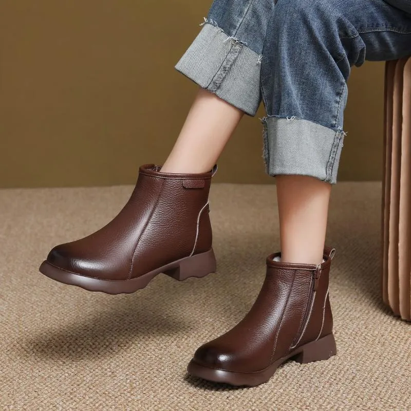 Cowhide Non-Slip Retro Comfortable Ankle Boots