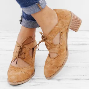 Cutout Lace-up Low Heel Oxford Shoes Women Daily Loafers