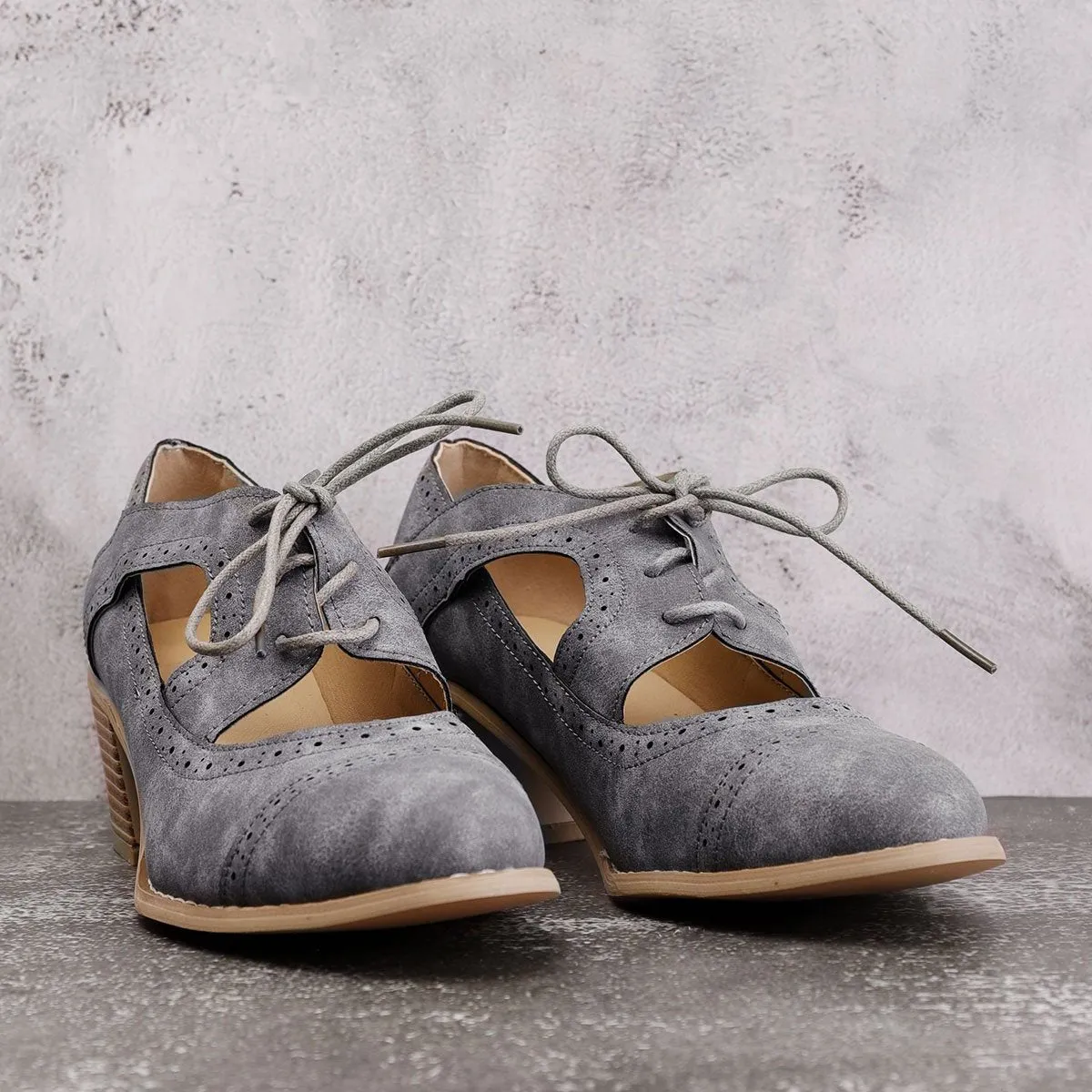 Cutout Lace-up Low Heel Oxford Shoes Women Daily Loafers