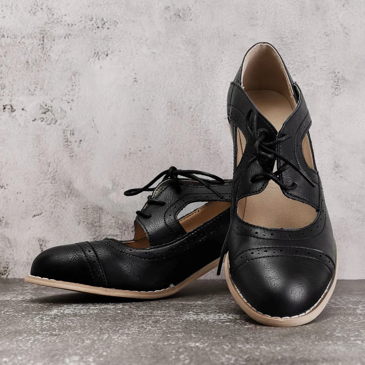 Cutout Lace-up Low Heel Oxford Shoes Women Daily Loafers