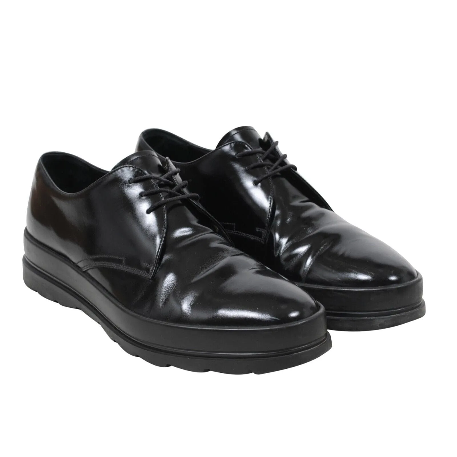 Derby 9.5 UK8.5 Black Leather Chunky Platform Rubber Sole Casual Shoe