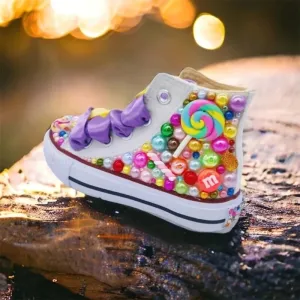 Dolly Bling Baseball Boots White Funky Canvas