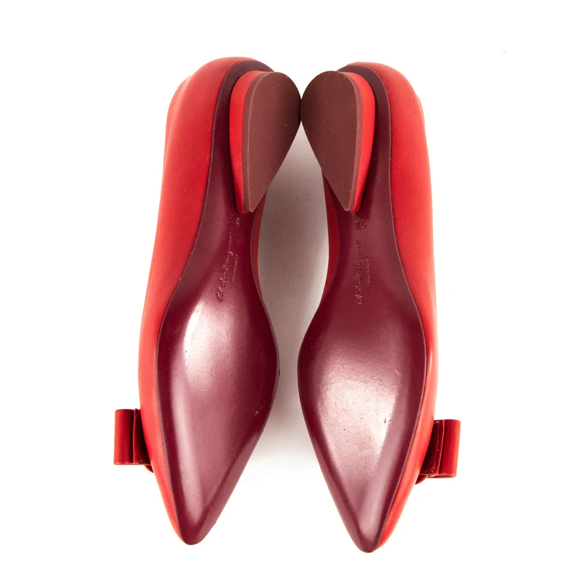 Ferragamo Red Viva Bow Ballet Flats Size US 5.5
