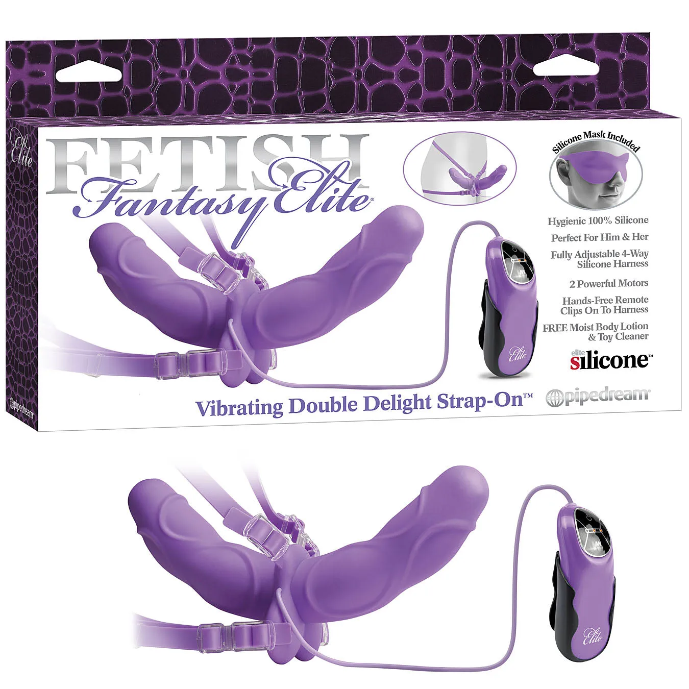 Fetish Fantasy Elite Vibrating Double Delight Strap-On - Purple