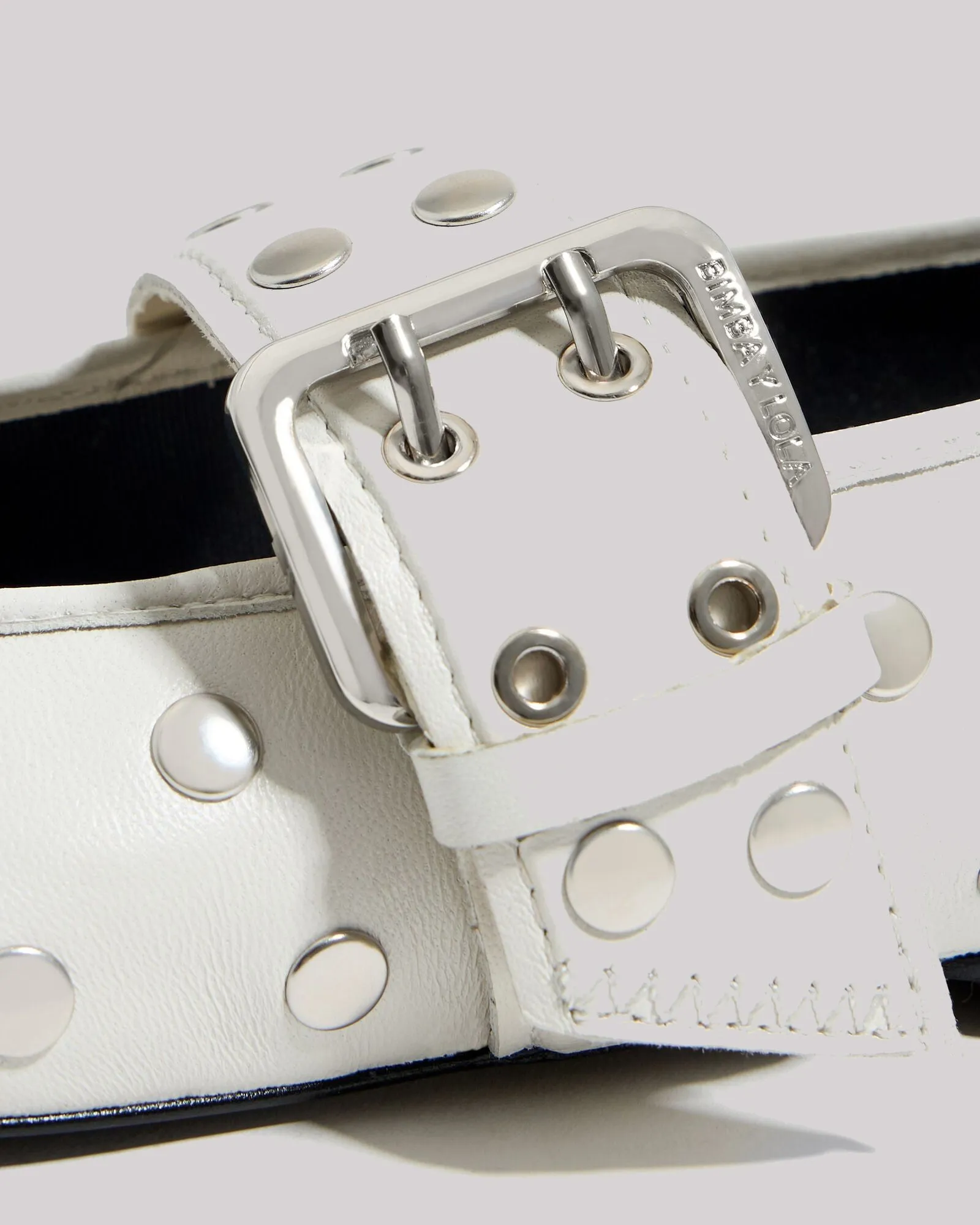 Gia Rivet Embellished Buckle Leather Ballet Flats In White