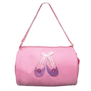 Girls Pink Rhinestone Sequin Ballet Shoe Applique Duffel Bag