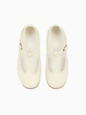 Ivory Leather Girl T-Bar Shoes