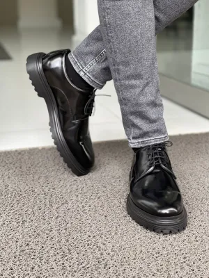 James Eva Sole Laced Up Black Leather Shoes