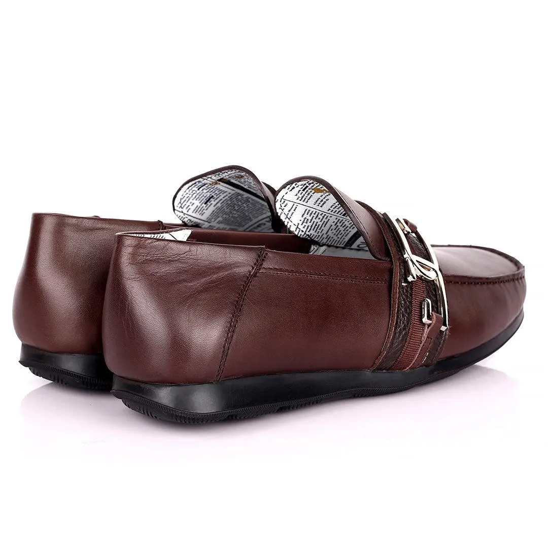 John Galliano Exquisite Double G Logo Designed Leather Shoe - Coffee