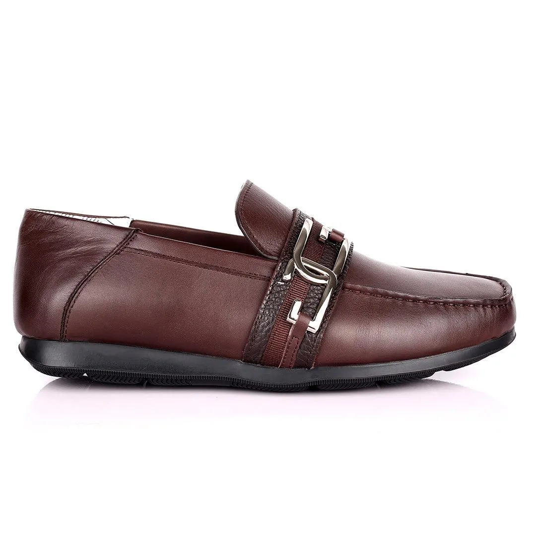 John Galliano Exquisite Double G Logo Designed Leather Shoe - Coffee