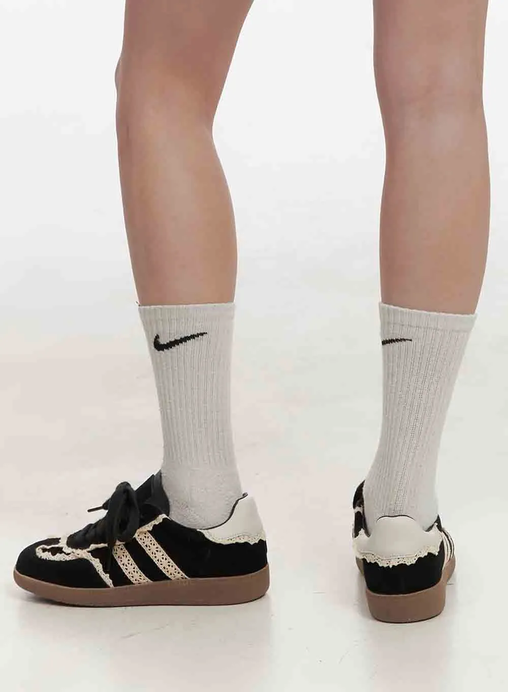 Lace-Trim Striped Sneakers IJ503