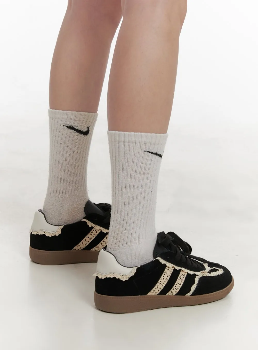 Lace-Trim Striped Sneakers IJ503