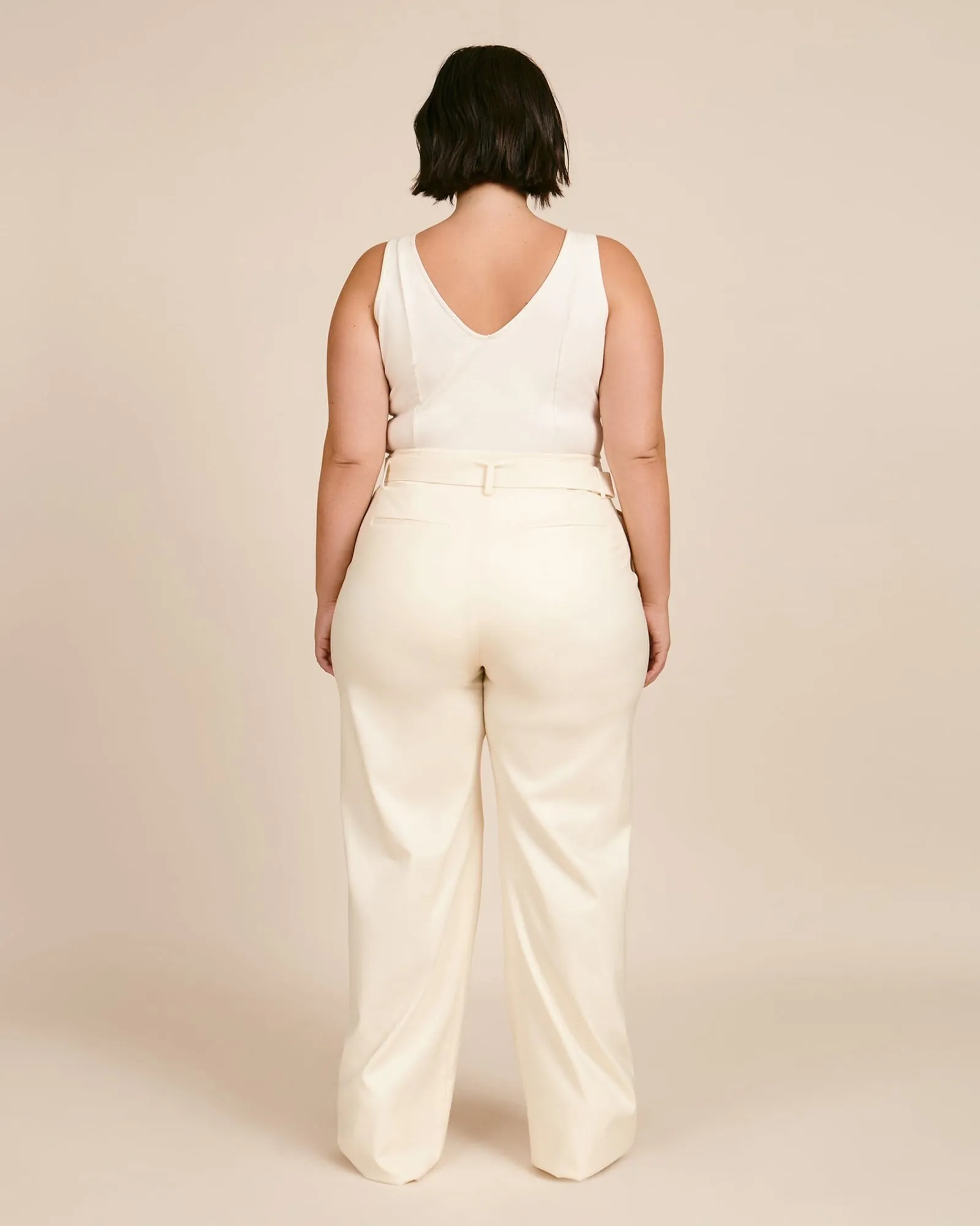 Luxe Wool Twill High Waisted Belted Pant | Ivory
