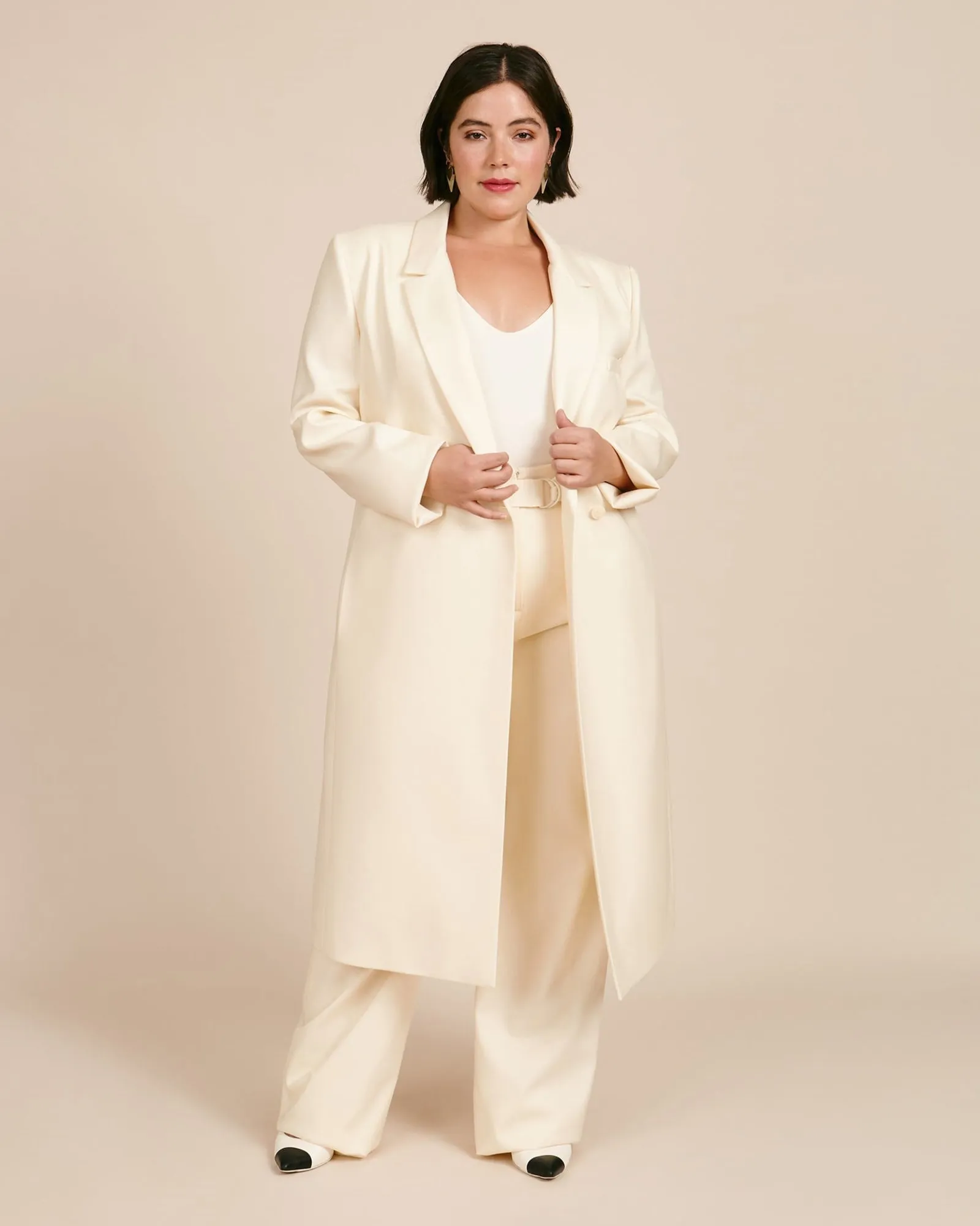 Luxe Wool Twill High Waisted Belted Pant | Ivory