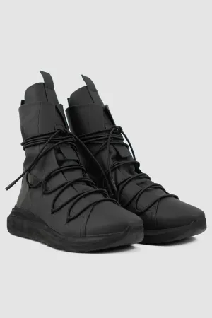 Matte Calf Leather All-Over Lacing Sock Sneakers