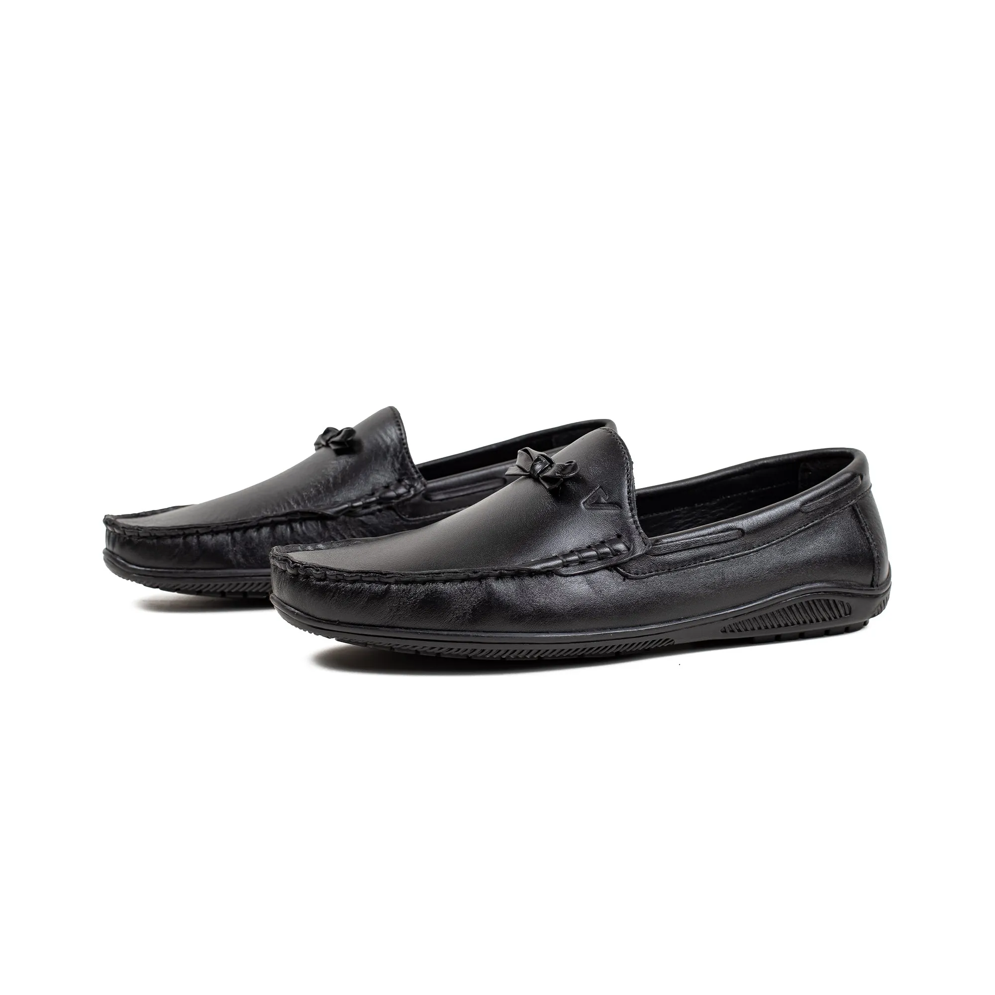 Men's Black Leather Moccasin Shoes | Vibrant® Cushioned Comfort with TPR Outsole