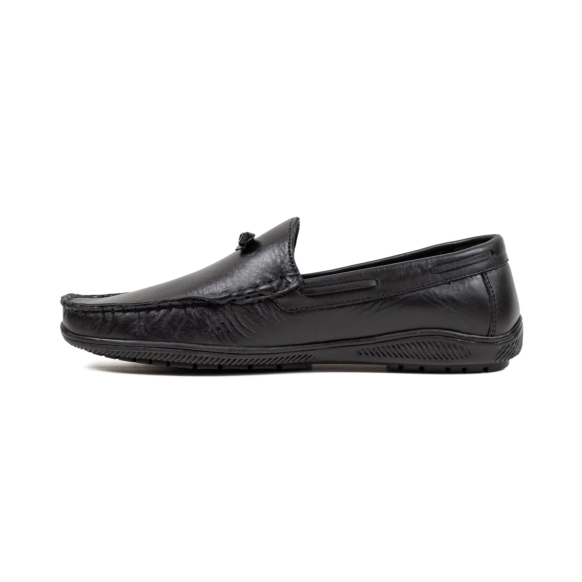 Men's Black Leather Moccasin Shoes | Vibrant® Cushioned Comfort with TPR Outsole