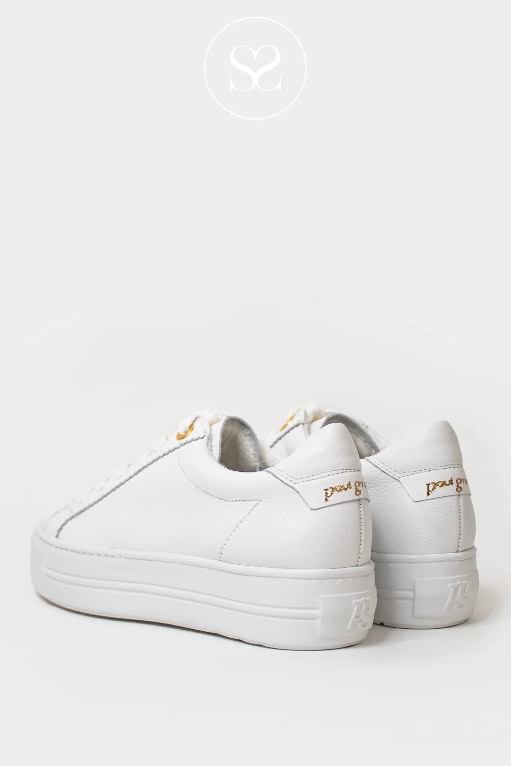 PAUL GREEN 5241-00 WHITE  LEATHER FLATFORM TRAINERS