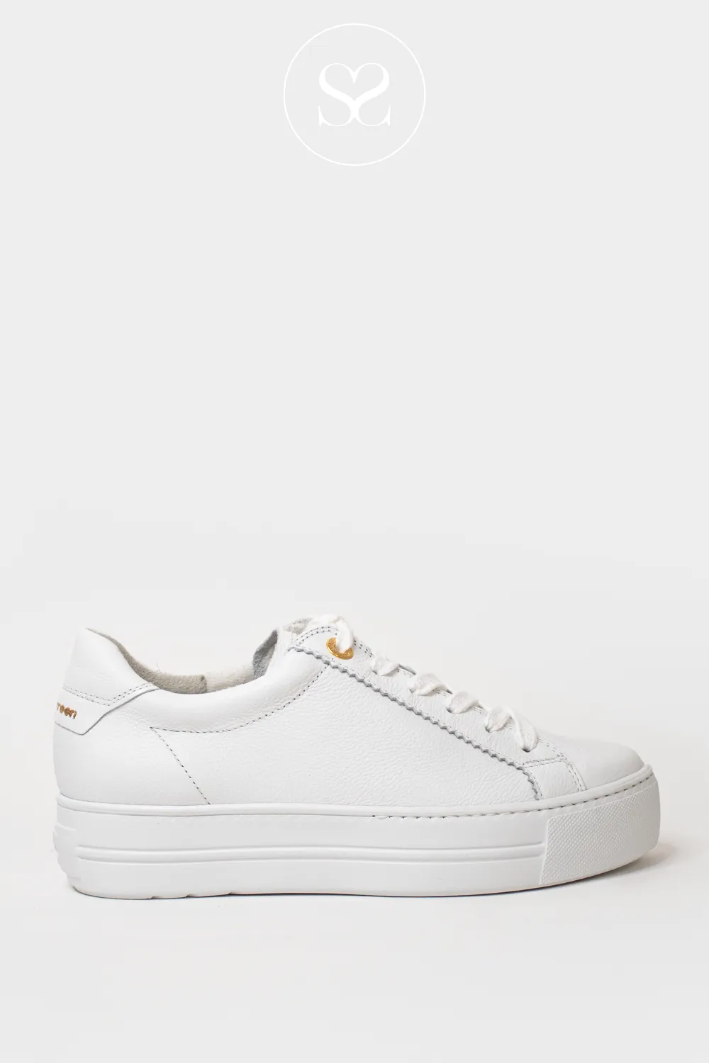 PAUL GREEN 5241-00 WHITE  LEATHER FLATFORM TRAINERS