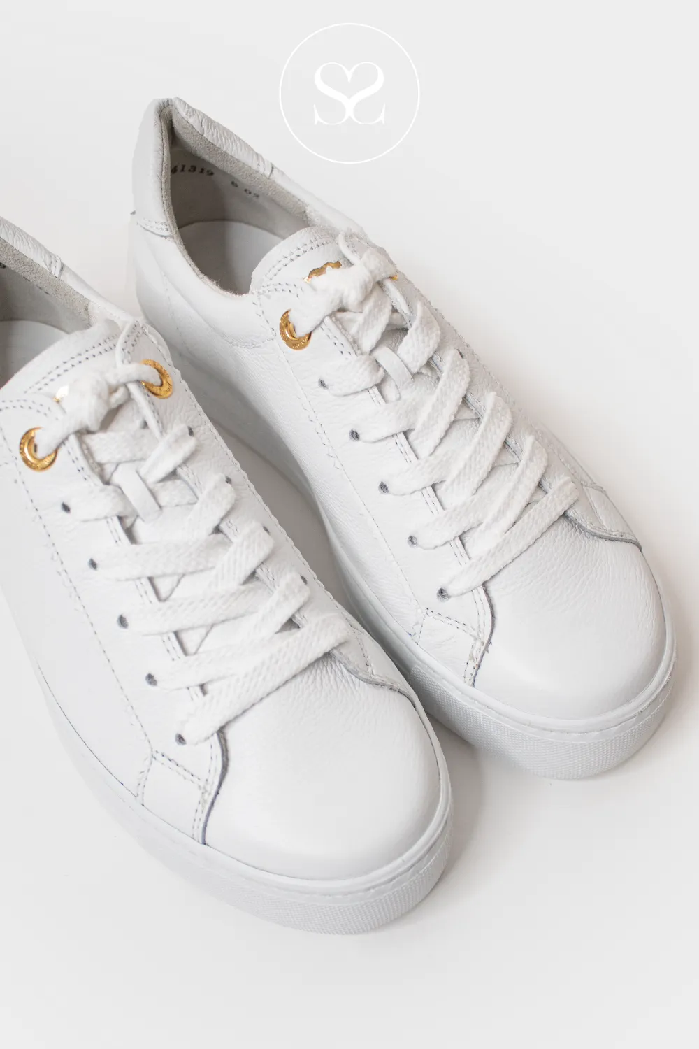PAUL GREEN 5241-00 WHITE  LEATHER FLATFORM TRAINERS