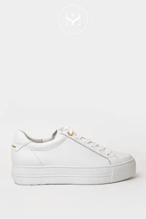 PAUL GREEN 5241-00 WHITE  LEATHER FLATFORM TRAINERS