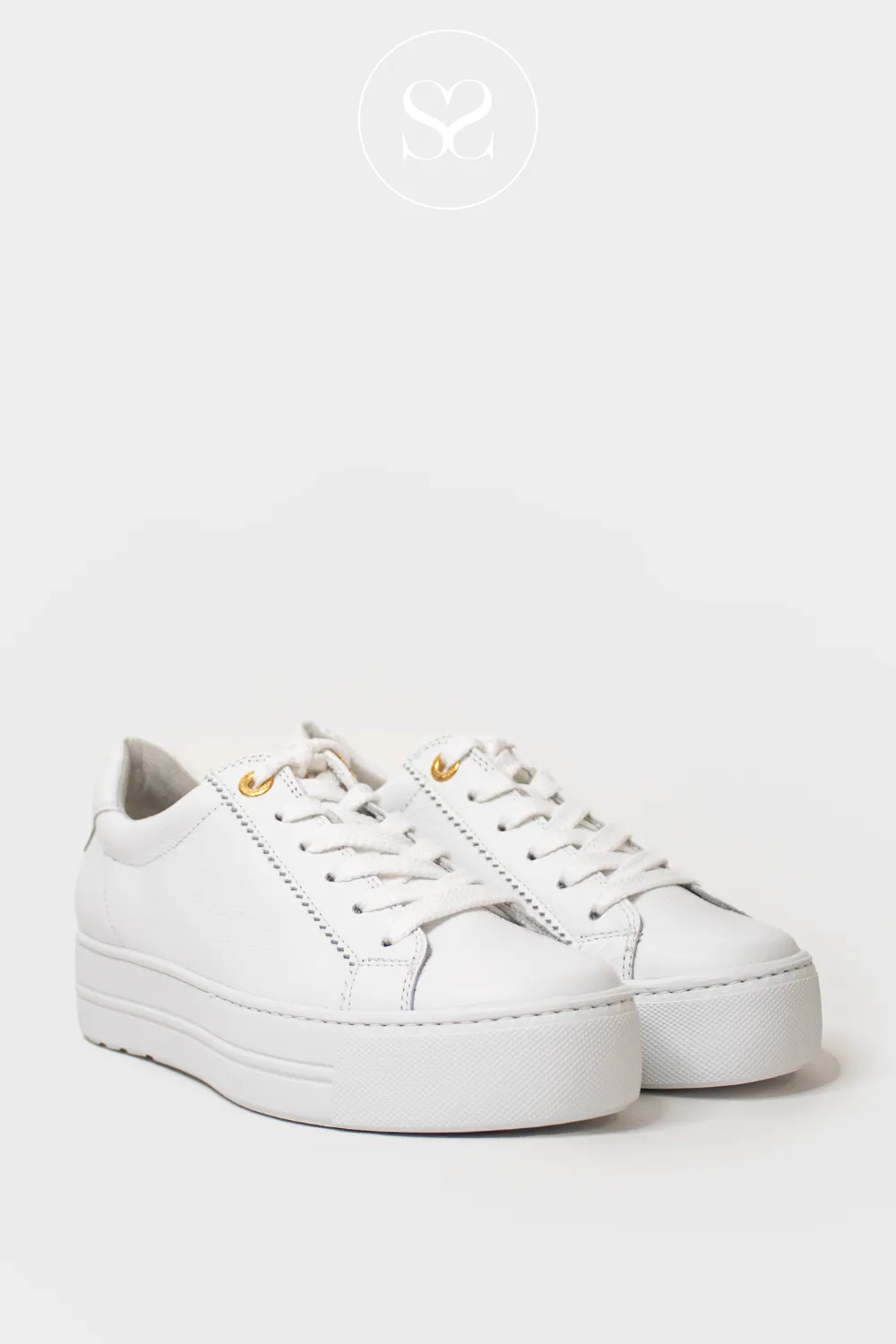 PAUL GREEN 5241-00 WHITE  LEATHER FLATFORM TRAINERS