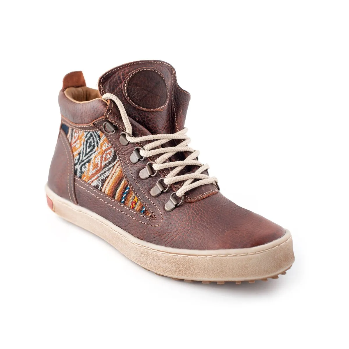 Peruvian Fabric Leather Lace Up Camping Boot - Brown