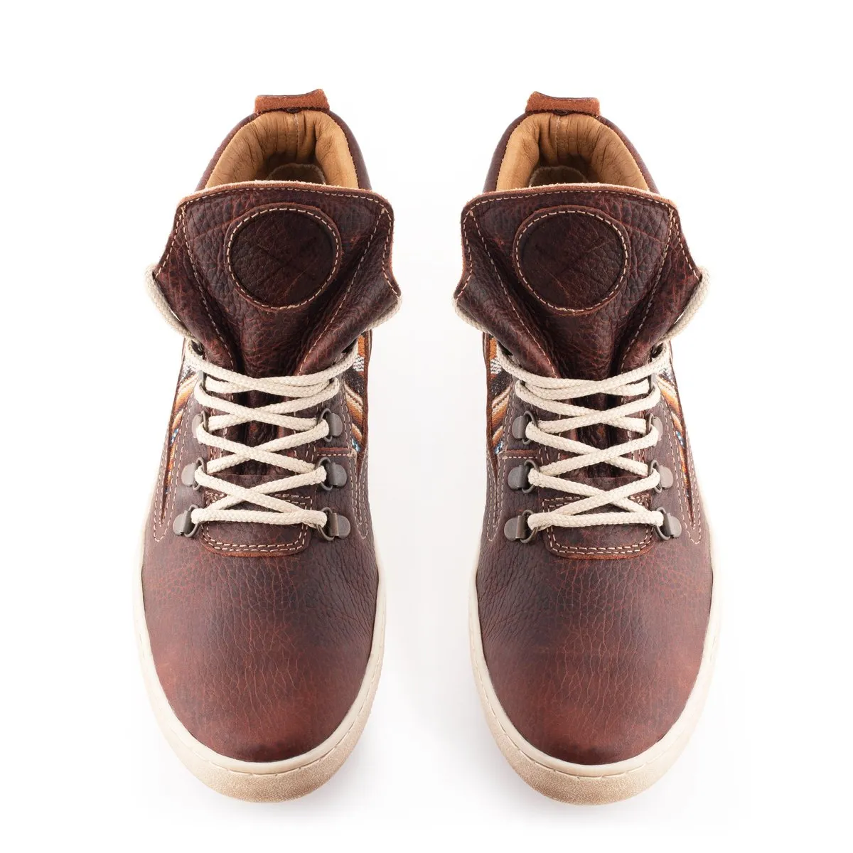 Peruvian Fabric Leather Lace Up Camping Boot - Brown