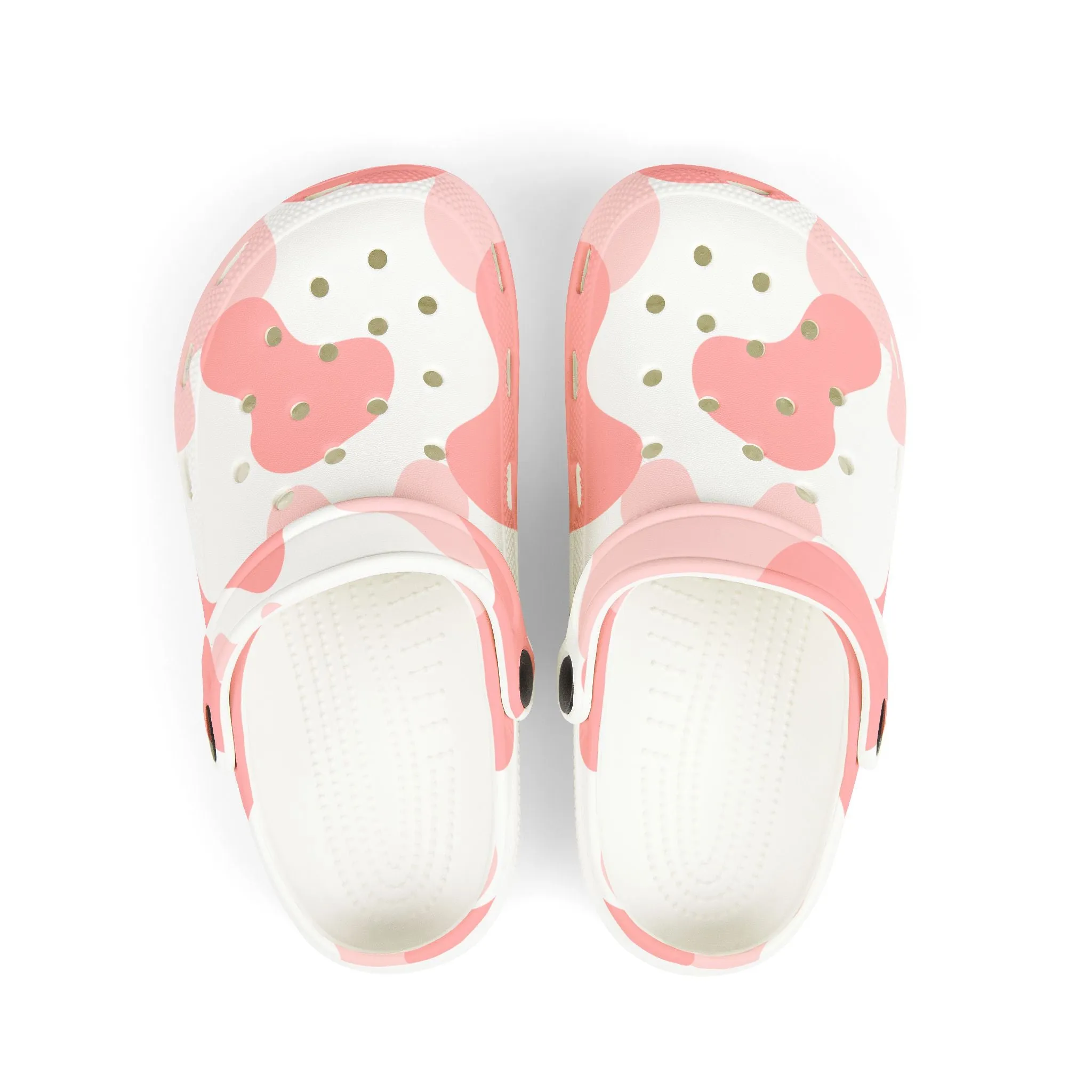 Pink Cow camo print clogs