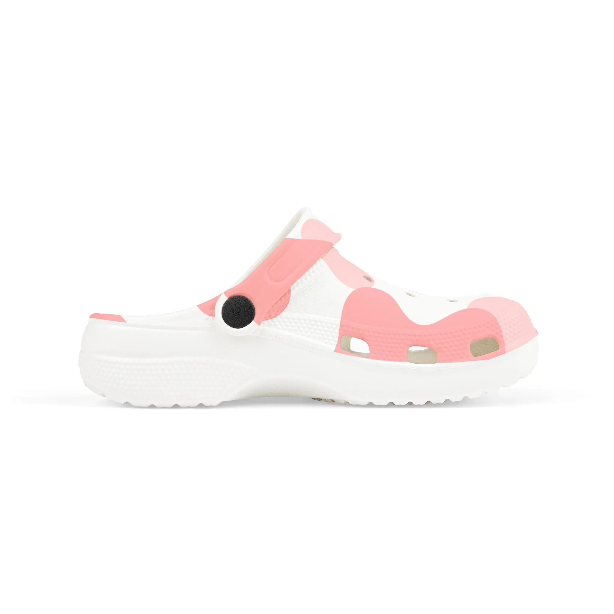 Pink Cow camo print clogs